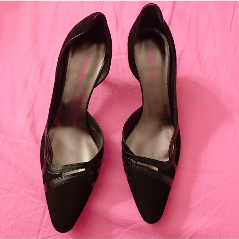 Giorgio Armani Black Suede Patent Leather Pumps